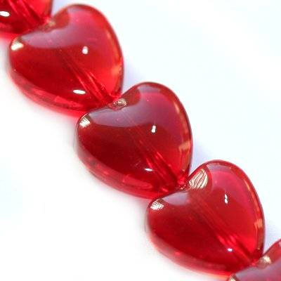 Koraliki szklane serce czerwone 10 mm