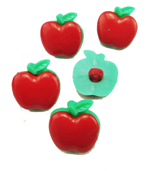 Guziki 17x17 mm czerwone jabłko 5 szt.