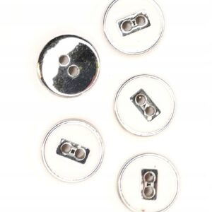 Guziki ozdobne srebrne białe 13 mm 2otw. 5 szt
