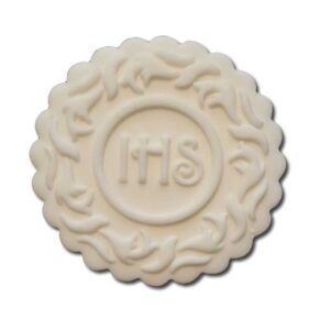 Ozdoba cukrowa na tort Komunia Chrzest IHS listki Biała