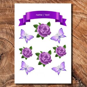 Wydruk cukrowy na tort kwiaty róże motyle napis