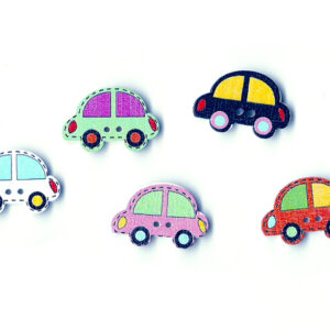 Guziki drewniane 25x18 mm auta samochód 5 szt. mix