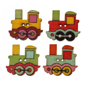 Guziki drewniane Pociąg 25x22 mm mix 4 szt.