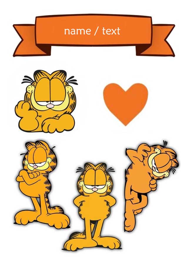 Wydruk cukrowy na tort A4 Garfield napis gratis
